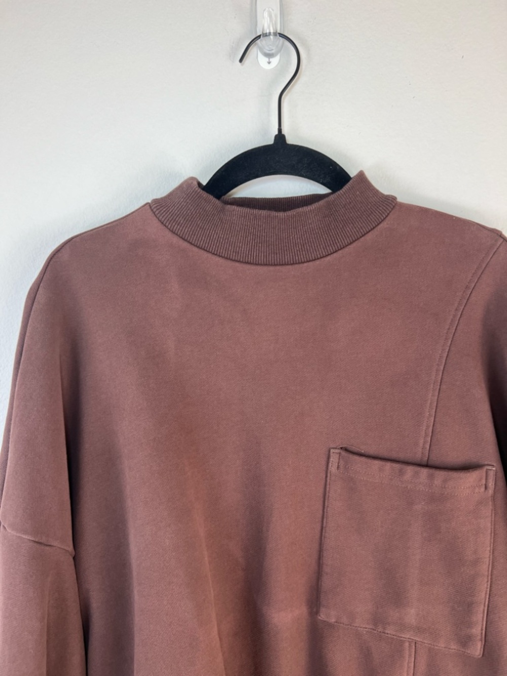 Nap Oversized Mock Neck Sweatshirt Brown Pullover High-Low Pocket Loungewear Sm - Picture 2 of 15